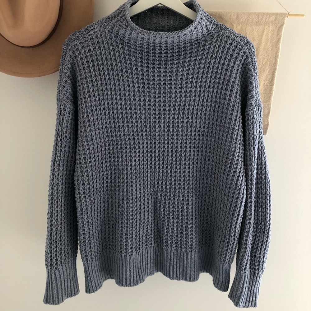 Aerie Blue Waffle Knit Chenille Oversized Sweater